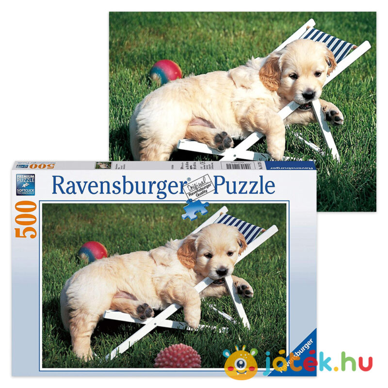 Golden retriever kutyakölyök puzzle képe és doboza, 500 db (Ravensburger 14179)