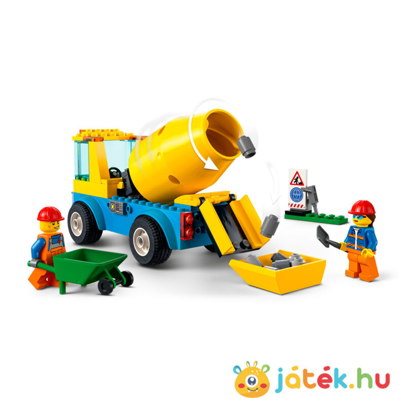 Lego City 60325: Betonkeverő teherautó, játék közben, 2 munkás Lego figurával