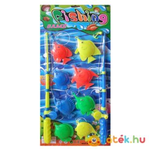 Műanyag pecázós játék 2 horgászbottal, 8 színes hallal