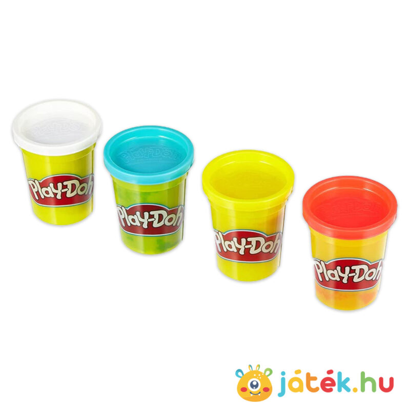 Play-Doh: 4 tégelyes gyurma, felülről, klasszikus színek (fehér, piros, sárga, világoskék)