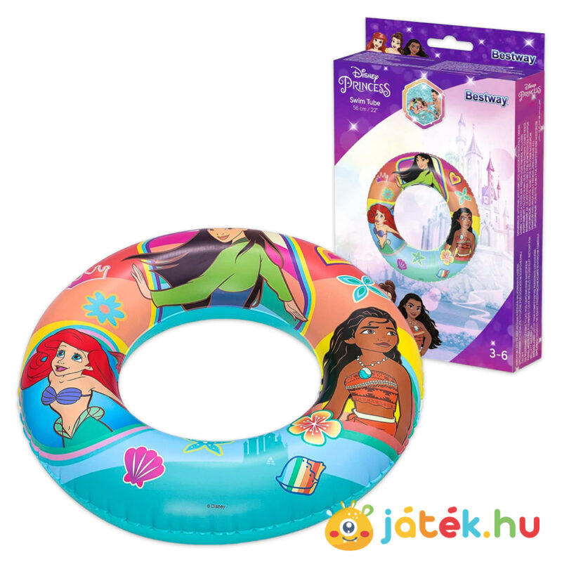 Ariel, Mulan, Moana: Disney hercegnő mintás úszógumi, 3-6 éves lányoknak, 56 cm (Bestway 91043)