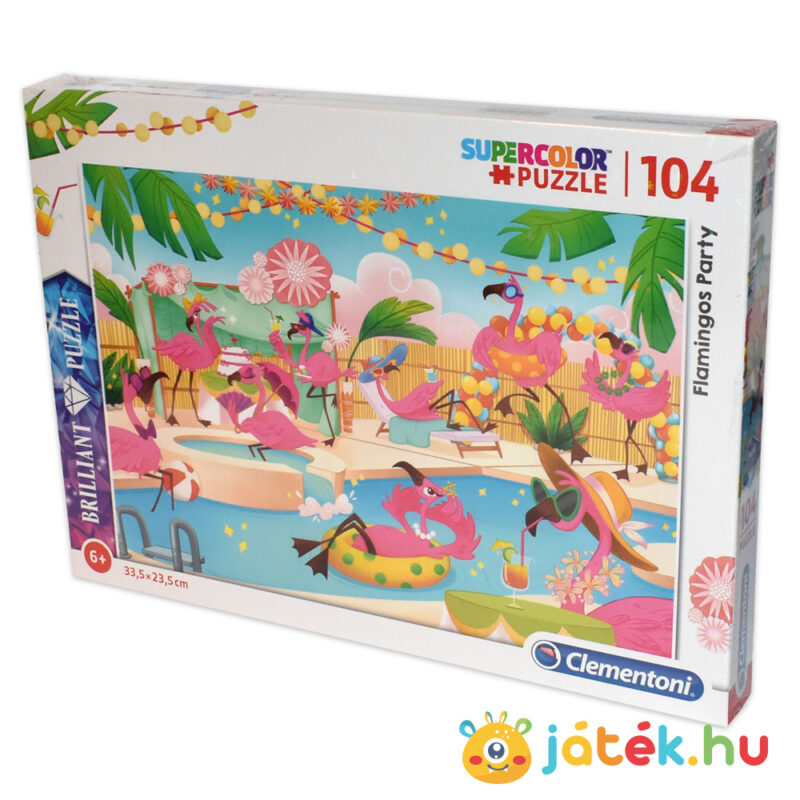 Flamingó party ékköves puzzle balról, 104 db (Clementoni SuperColor 20151)
