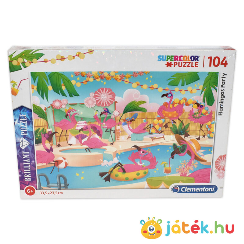 Flamingó party ékköves puzzle előről, 104 db (Clementoni SuperColor 20151)