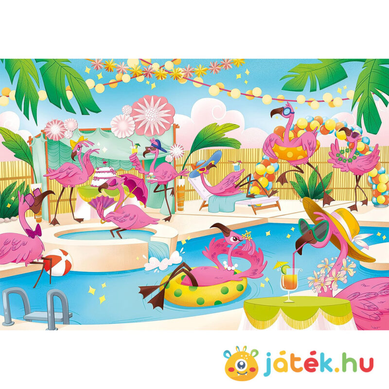 Flamingó party ékköves puzzle képe, 104 db (Clementoni SuperColor 20151)