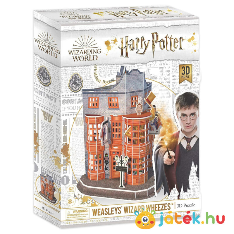 Harry Potter 3D puzzle doboza: Weasley Varázsvicc Vállalat boltja az Abszol úton, 62 db-os (CubicFun)