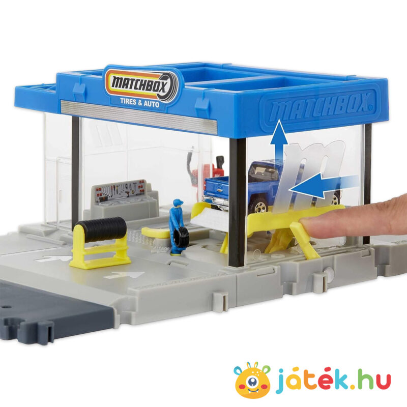 Matchbox alappálya, autóemelővel: Autókereskedés Chevy Silverado 1500 kisautóval