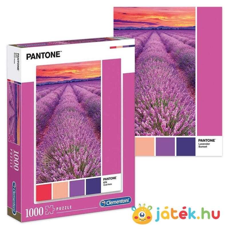 Pantone 674: Levendula és naplemente puzzle képe és doboza, 1000 db (Clementoni 39493)