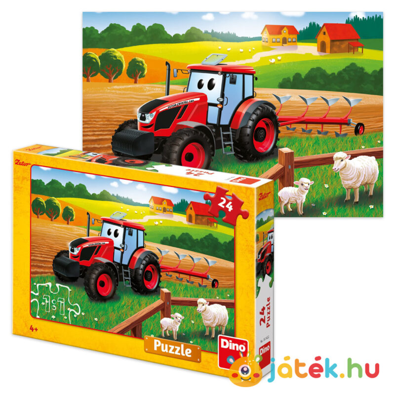 Zetor, a traktor a farmon, 24 db-os puzzle képe és doboza (Dino)