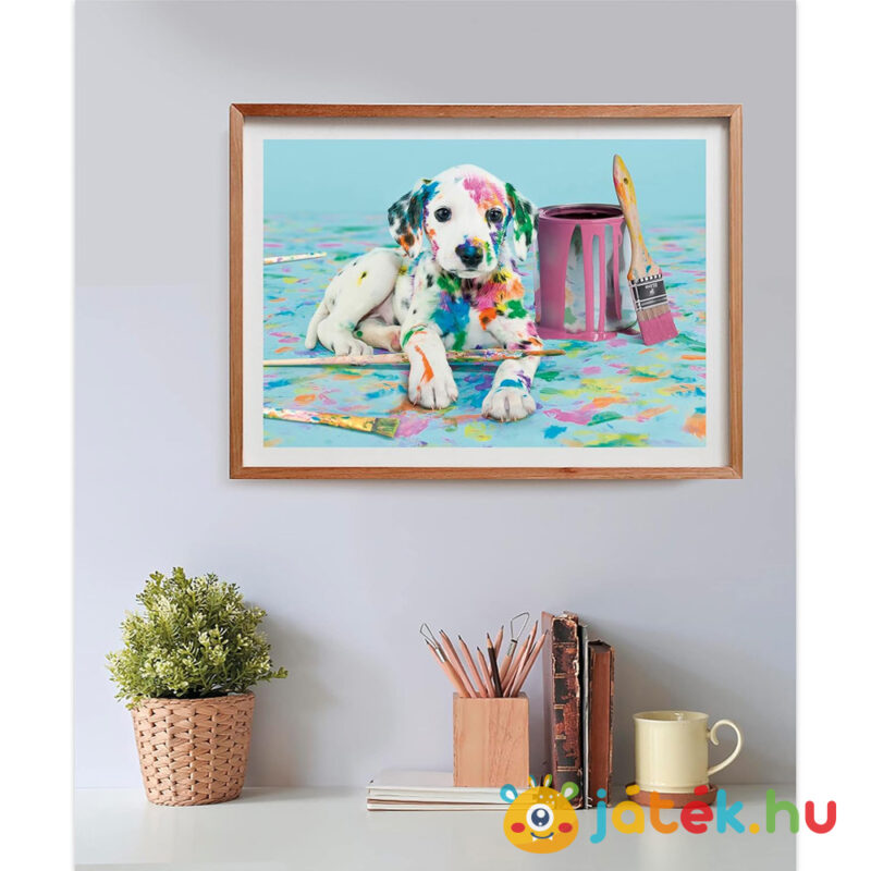 Mókás dalmata kölyök kutya, színes foltokkal puzzle képe a falon, 500 db (Clementoni 35150)