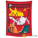 Pokémon: Harcra készen! Pikachu, Mewtwo, Charizard mintás vörös színű polár takaró, 100x140 cm