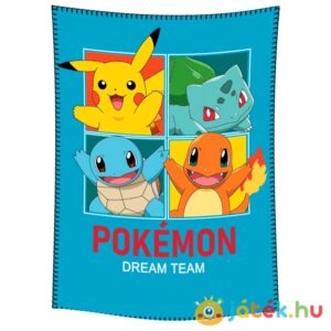 Pokémon: Dream Team; Pikachu, Bulbasaur, Squirtle, Charmander mintás kék színű polár takaró, 100x140 cm