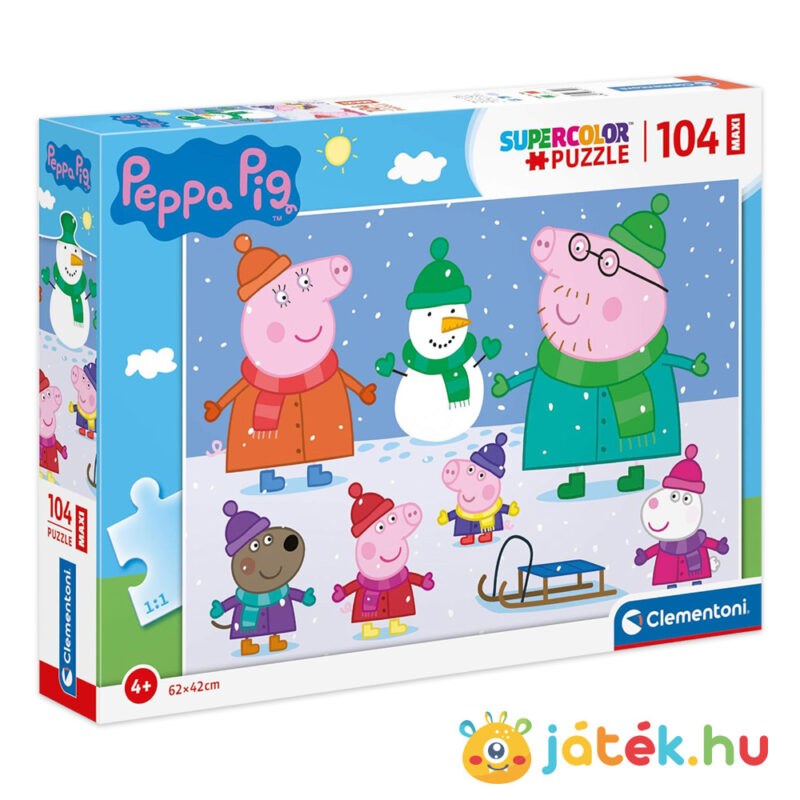 Peppa Malac puzzle, játék a hóesésben, 104 db (Clementoni SuperColor Maxi 23752)