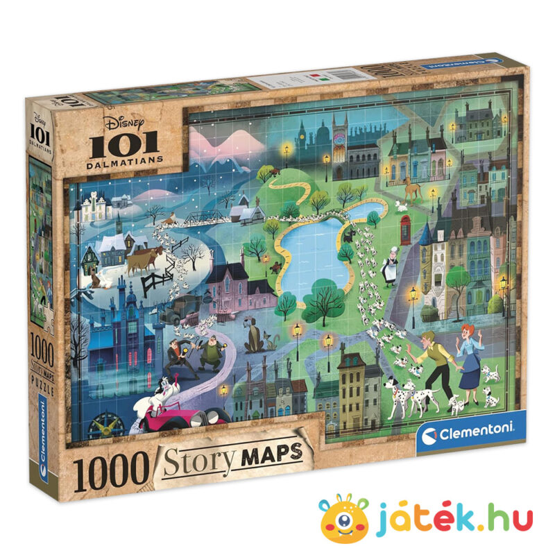 101 kiskutya története a térképen puzzle, 1000 db (Clementoni Story Maps 39665)