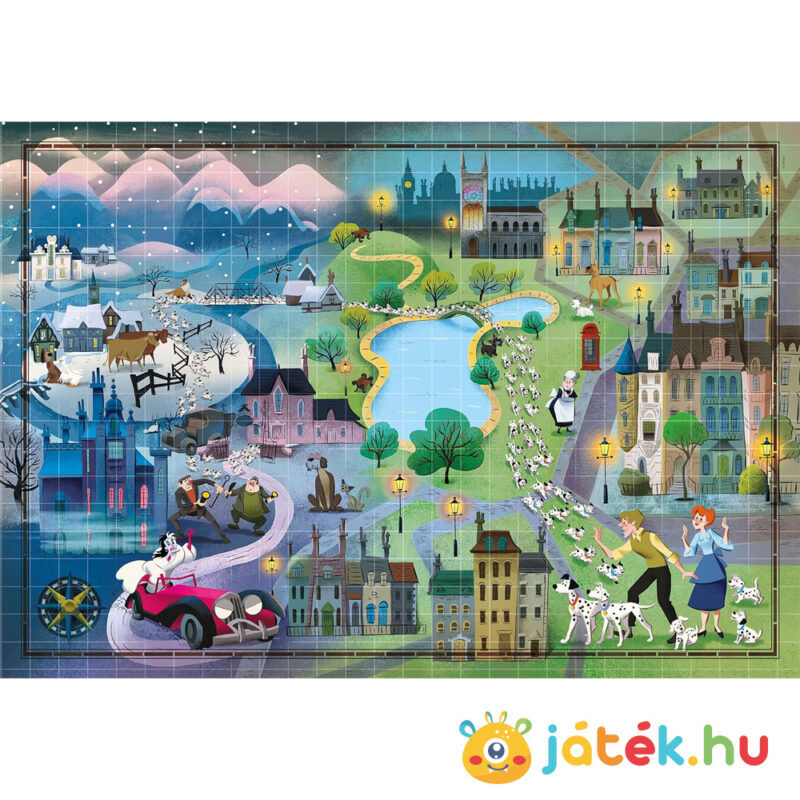 101 kiskutya története a térképen puzzle képe, 1000 db (Clementoni Story Maps 39665)