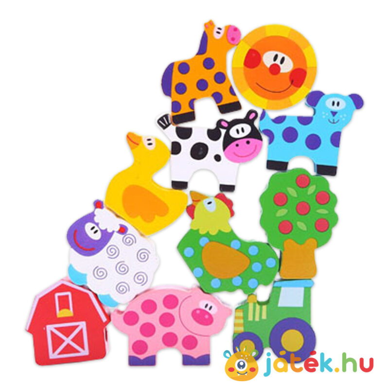 A farm állatai: Felfűzhető állatkák fa gyöngyfűző játék egymáson (Tooky Toy)