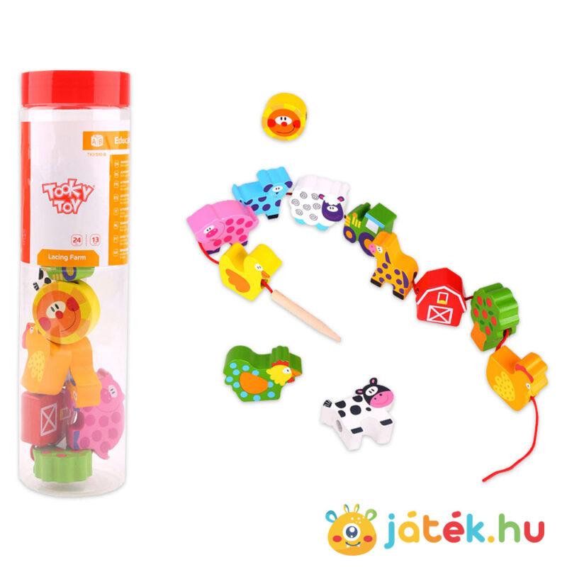 A farm állatai: Felfűzhető állatkák fa gyöngyfűző játék (Tooky Toy)