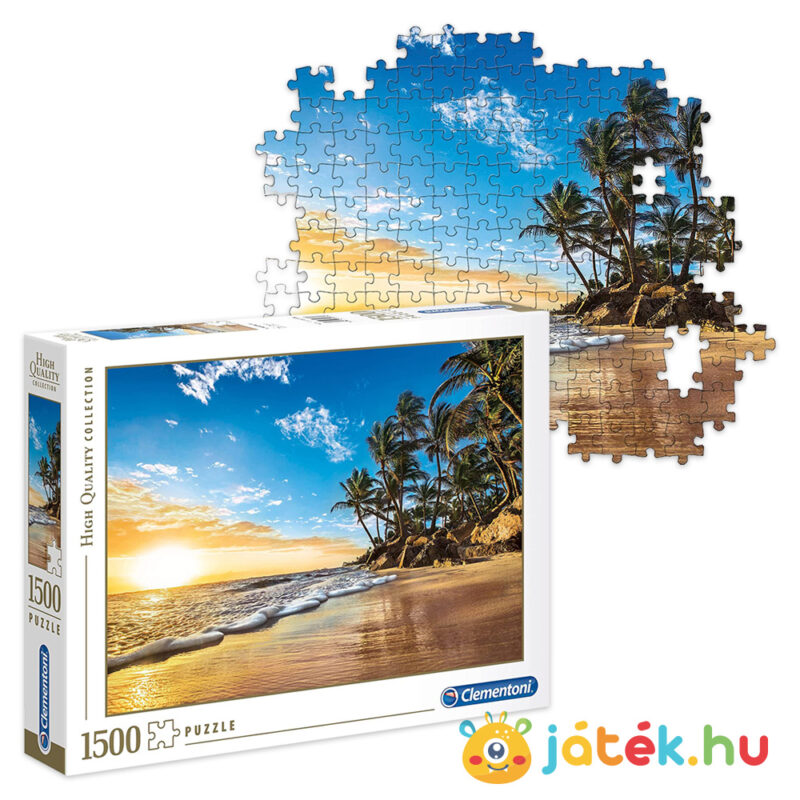 Trópusi napfelkelte a tengerparton puzzle doboza és részlete, 1500 db-os (Clementoni 31681)