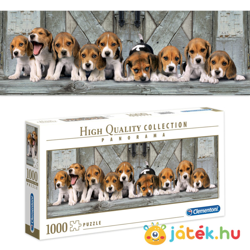 Beagle kutyák panoráma puzzle képe és doboza, 1000 db (Clementoni 39435)