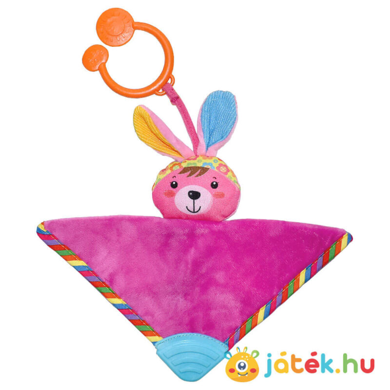 Cukikölyök rózsaszín nyuszi plüss bébi szundikendő, 20 cm (Biba Toys) rágókával