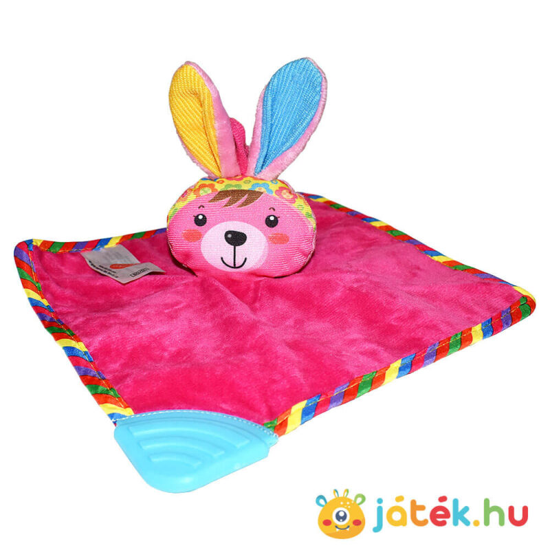 Cukikölyök rózsaszín nyuszi plüss bébi szundikendő rágókával, 20 cm (Biba Toys)