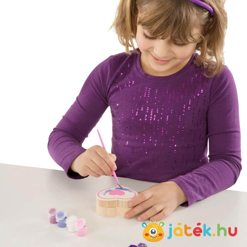 Ékköves szív alakú fa doboz készítés, kreatív díszítés lányoknak (Melissa & Doug)