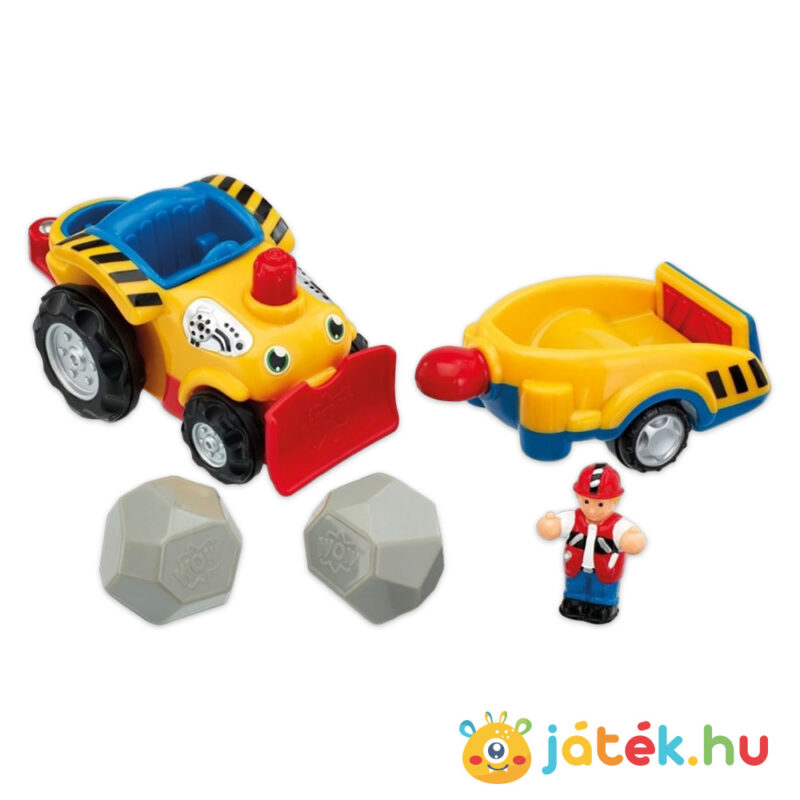 Henry, a lendkerekes kőszállító buldózer, utánfutóval, kicsomagolva (Wow Toys)