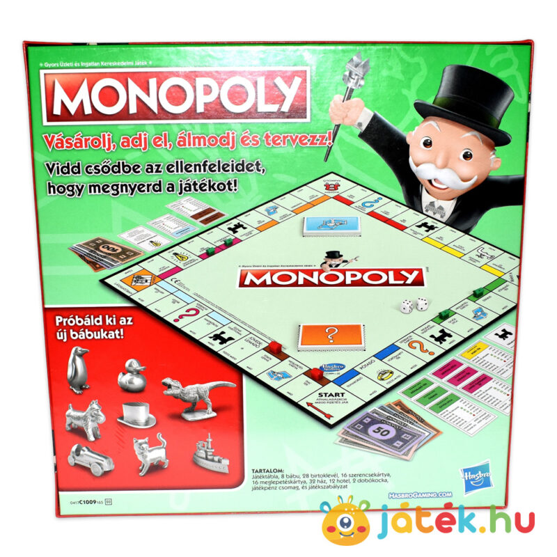 Klasszikus Monopoly társasjáték (új kiadás) doboza hátulról