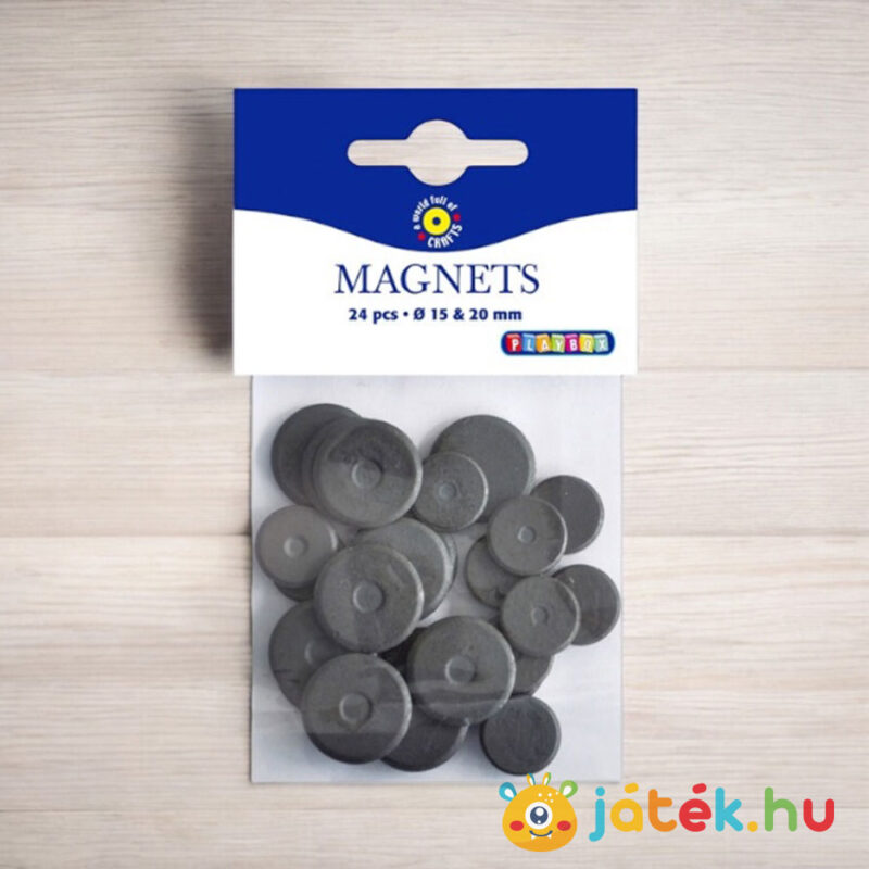 Mágnes korong az asztalon: 15 és 20 mm vegyesen, 24 db (Playbox)