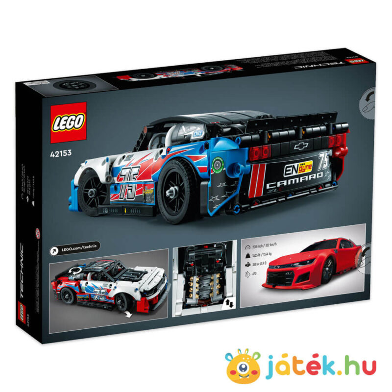 NASCAR: Next Gen Chevrolet Camaro ZL1 versenyautó doboza hátulról (Lego Technic 42153)