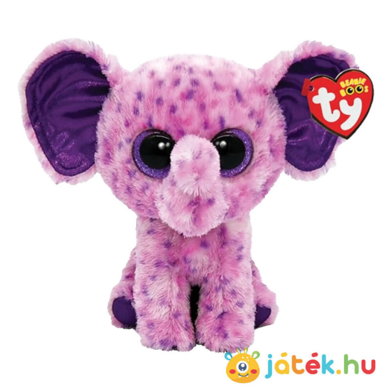 Ty Beanie Boos: Eva, a csillogó szemű rózsaszín plüss elefánt (15 cm)