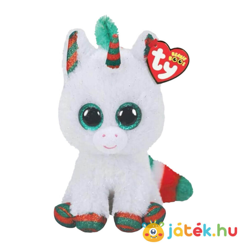 TY Beanie Boos: Snowfall, a fehér karácsonyi csillogó szemű plüss unikornis (15 cm)