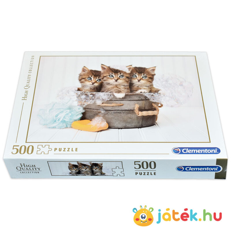 Cicamosdás puzzle doboza fektetve, 500 db (Clementoni 35065)