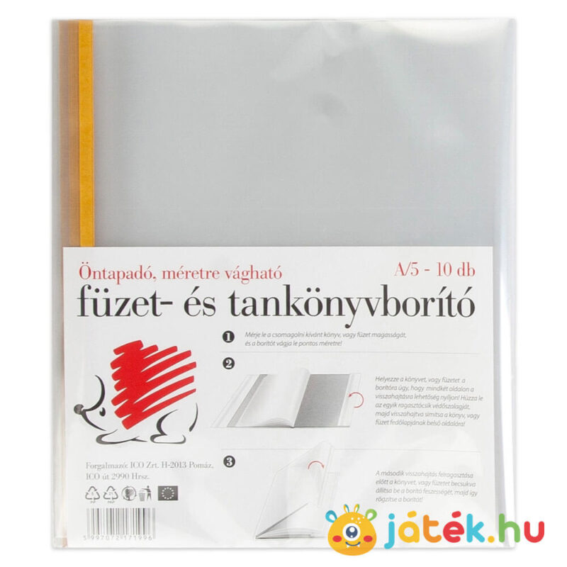 ICO: Süni öntapadó, méretre vágható füzet- és tankönyvborító, 10 darab, A5 méretű