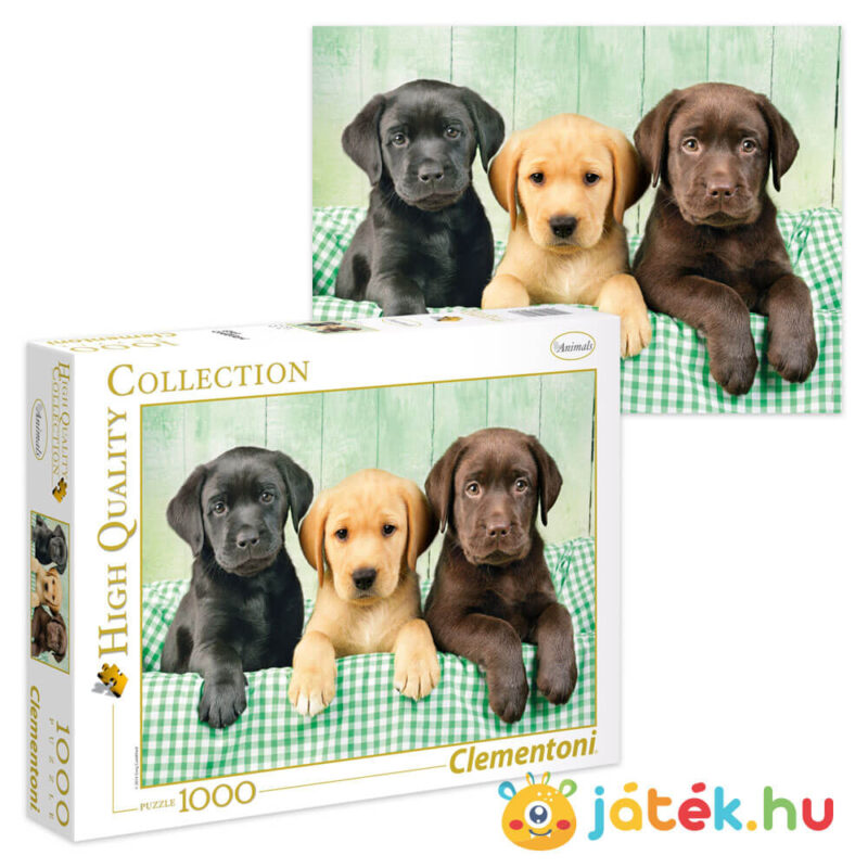 Labrador kölyök kutyus puzzle képe és doboza, 1000 db (Clementoni 39279)