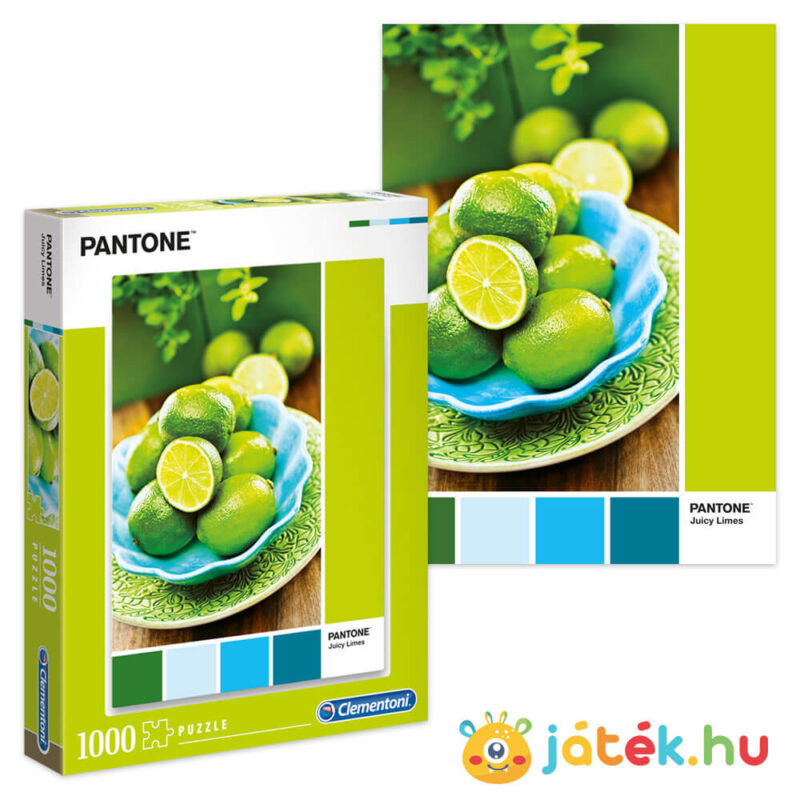 Lédús lime: Pantone 382 puzzle kirakott képe és doboza (Clementoni 39492)