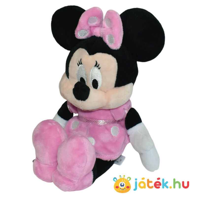 Mickey egér és barátai: Minnie egér plüssfigura pöttyös ruhában balról (30 cm)