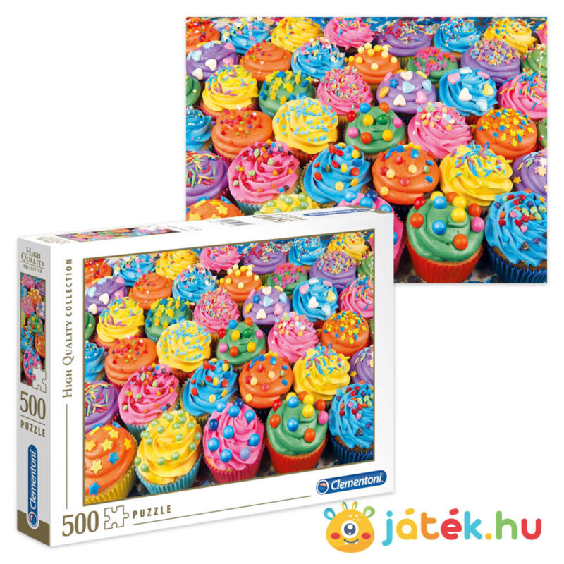 Cupcake puzzle képe és doboza (színes sütik kirakó), 500 db (Clementoni 35057)