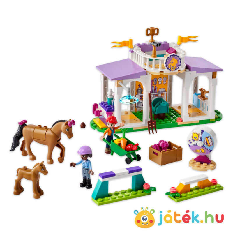 Új lovasiskola tartalma, Aliya és Mia figurákkal, 2 lóval, kiegészítőkkel (Lego Friends 41746)