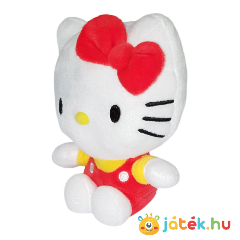 Hello Kitty plüss cica piros ruhában balról (14 cm)