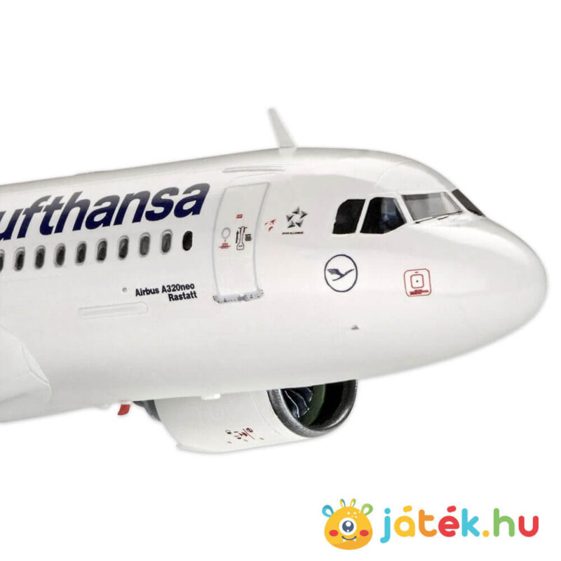 Lufthansa Airbus A320 Neo 1:144 makett készlet eleje, festékkel, ragasztóval (Revell 63942)