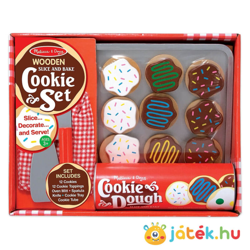 Sütés-főzés szerepjáték: Szeletelhető sütemények konyhai eszközökkel fából, 12 db-os (Melissa & Doug)