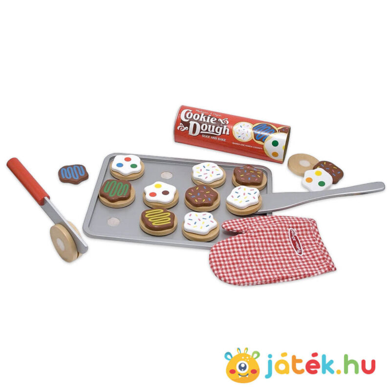 Sütés-főzés szerepjáték: Szeletelhető sütemények konyhai eszközökkel fából, 12 db-os tartalma (Melissa & Doug)