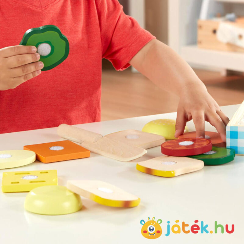 Szerepjáték: Szendvicskészítés, 17 db-os konyhai fajáték, gyerekeknek, szeletelhető hozzávalókkal (Melissa & Doug)