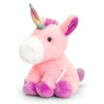 Rózsaszín, ülő plüss unikornis, csavart szarvval, 14 cm (Keel Toys, Pippins)