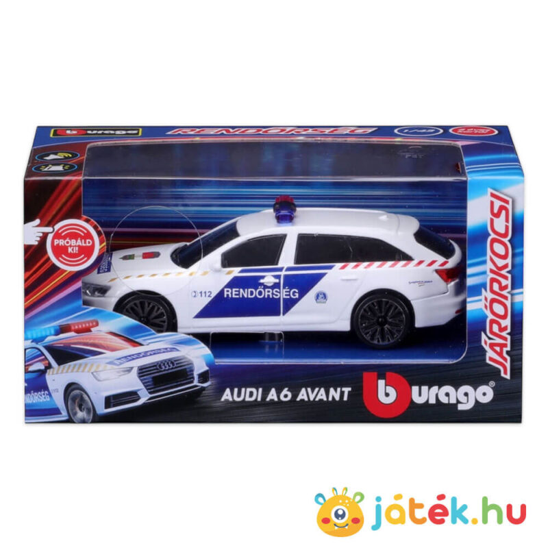 Audi A6 Avant szirénázó magyar rendőrautó, 1:43 (Bburago)