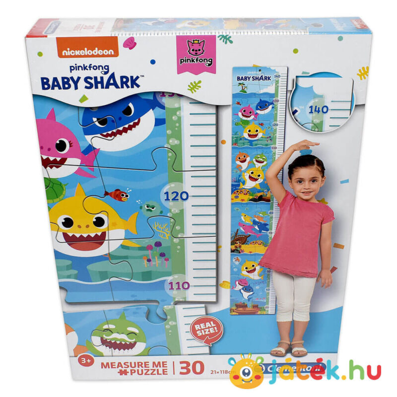 Baby Shark: Mérj meg! magasságmérő doboza előről 30 db-os Clementoni puzzle (20340)