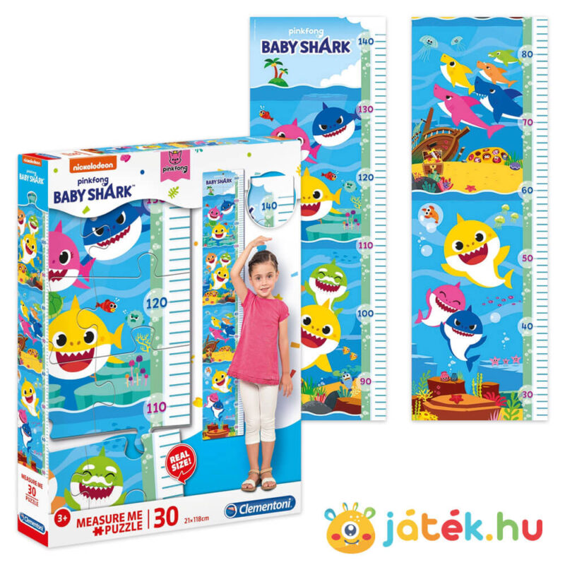 Baby Shark: Mérj meg! magasságmérő doboza és képe 30 db-os Clementoni puzzle (20340)
