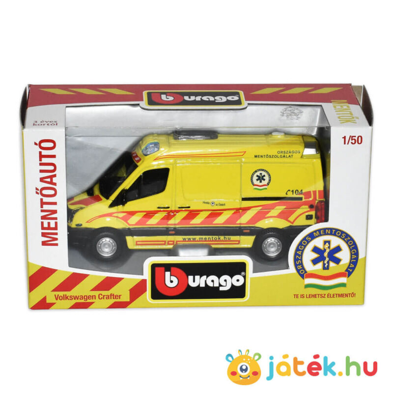 Bburago: Magyar Mentőautó makett esetkocsi, 1:50 (Volkswagen Crafer) doboza
