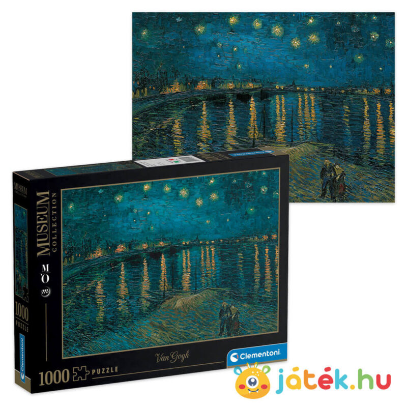 Van Gogh: Csillagos éj a Rhône fölött (Starry Night) 1000 db-os puzzle képe és doboza (Clementoni Museum Collection 39344)