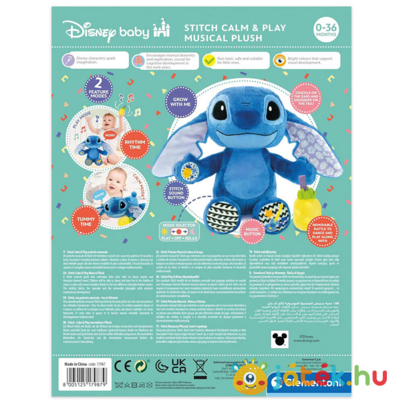 Lilo és Stitch: Interaktív Stitch plüss figura doboza hátulról (Clementoni)